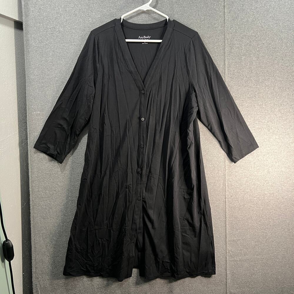 AnyBody Cozy knit Button Front Long Cardigan Jet Black Size XL